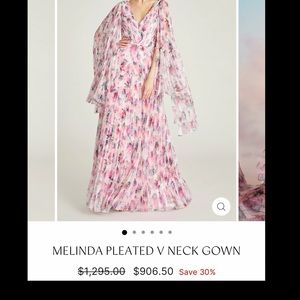 THEIA MELINDA PLEATED V NECK GOWN